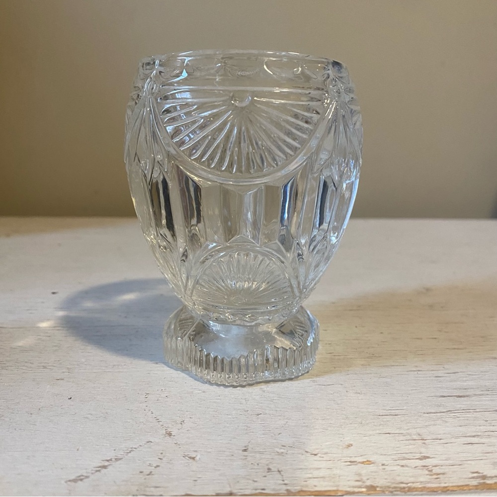 Vintage Crystal Clear Industries Fan Pattern m Votive Glass Candleholder vase